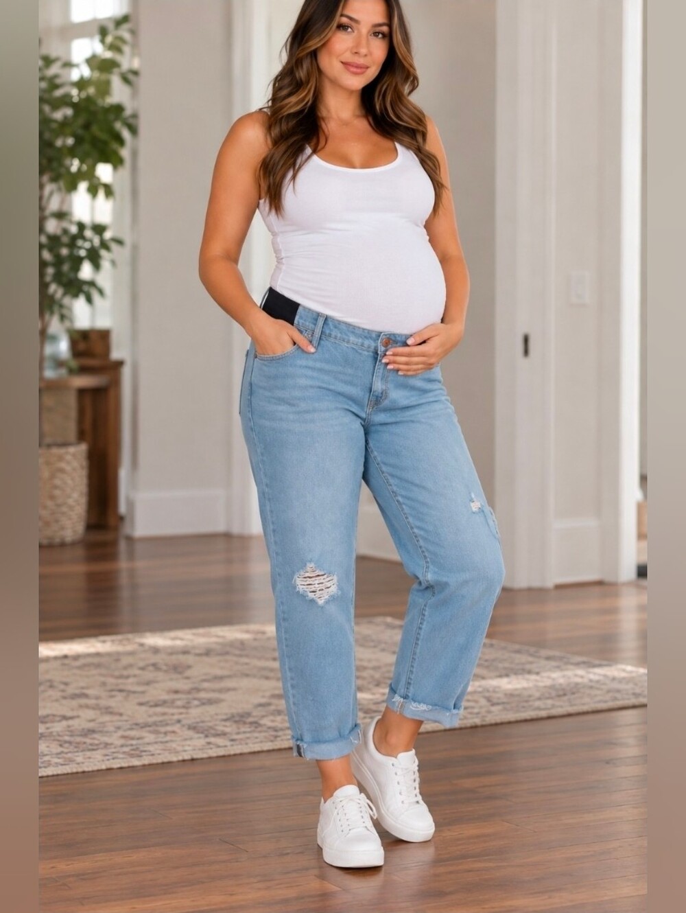 Isabel Maternity by Ingrid & Isabel Light Blue Distressed Boyfriend Jeans